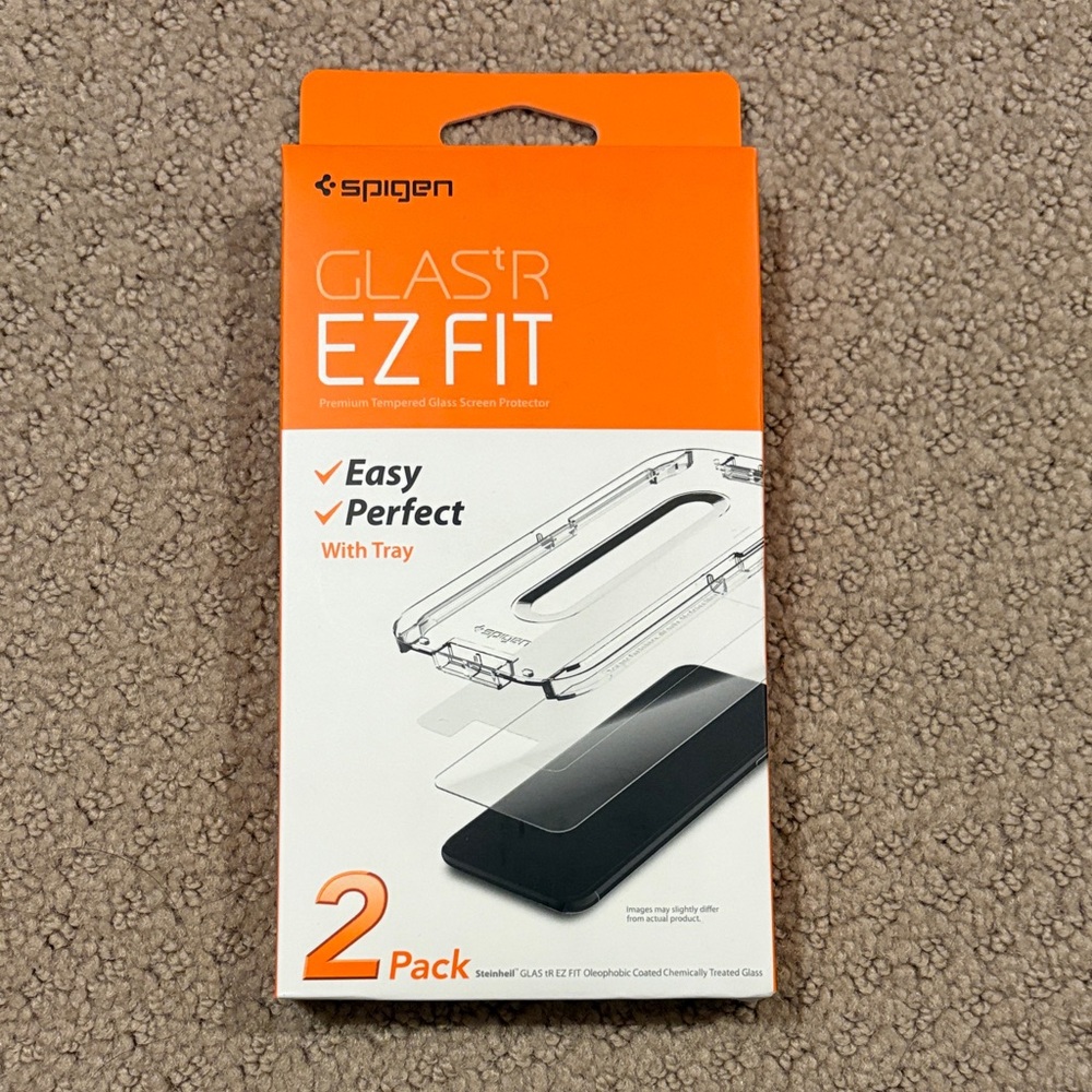 Spigen GLAS.tR EZ Fit Screen Protector 2 Pack - Orange and Black